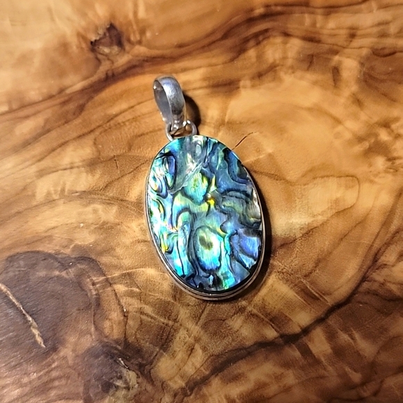 Abalone Shell 925 Silver Plated Natural  Gemstone Handmade Necklace Pendant 1.7" - Picture 4 of 6